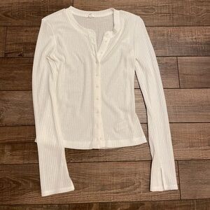 Aerie White Ribbed Cardigan T-Shirt